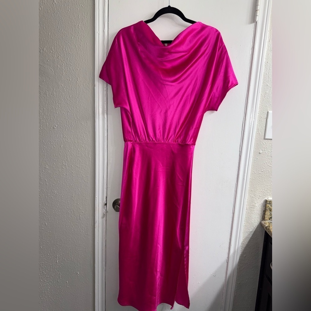 RENEE C. Boat Neck Satin Midi Dress size M - Picture 2 of 9